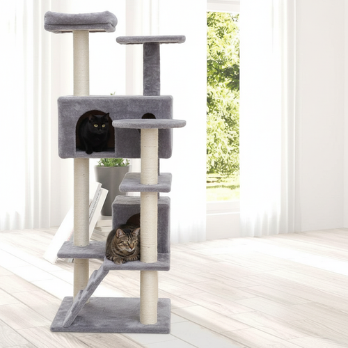 67-inch Cat Tree - Grey v3 two cats
