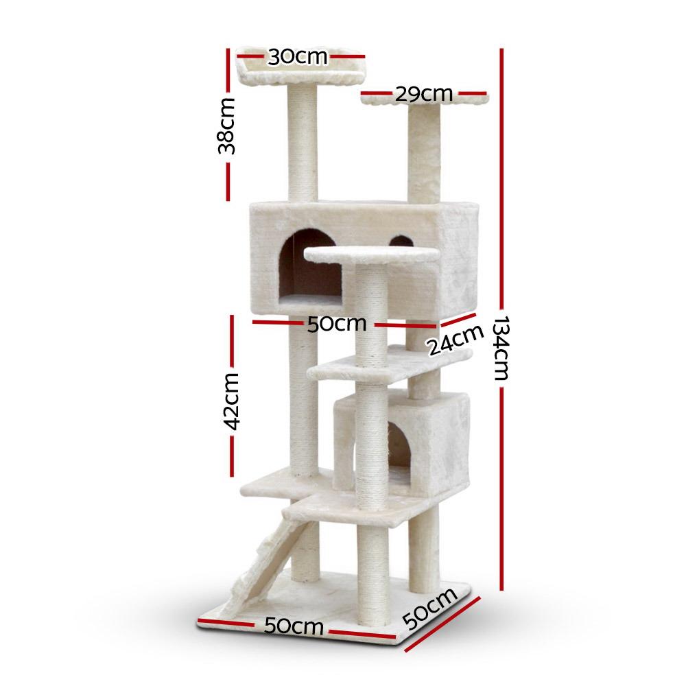 Cat Tree 134cm Tower Scratching Post Scratcher in White
