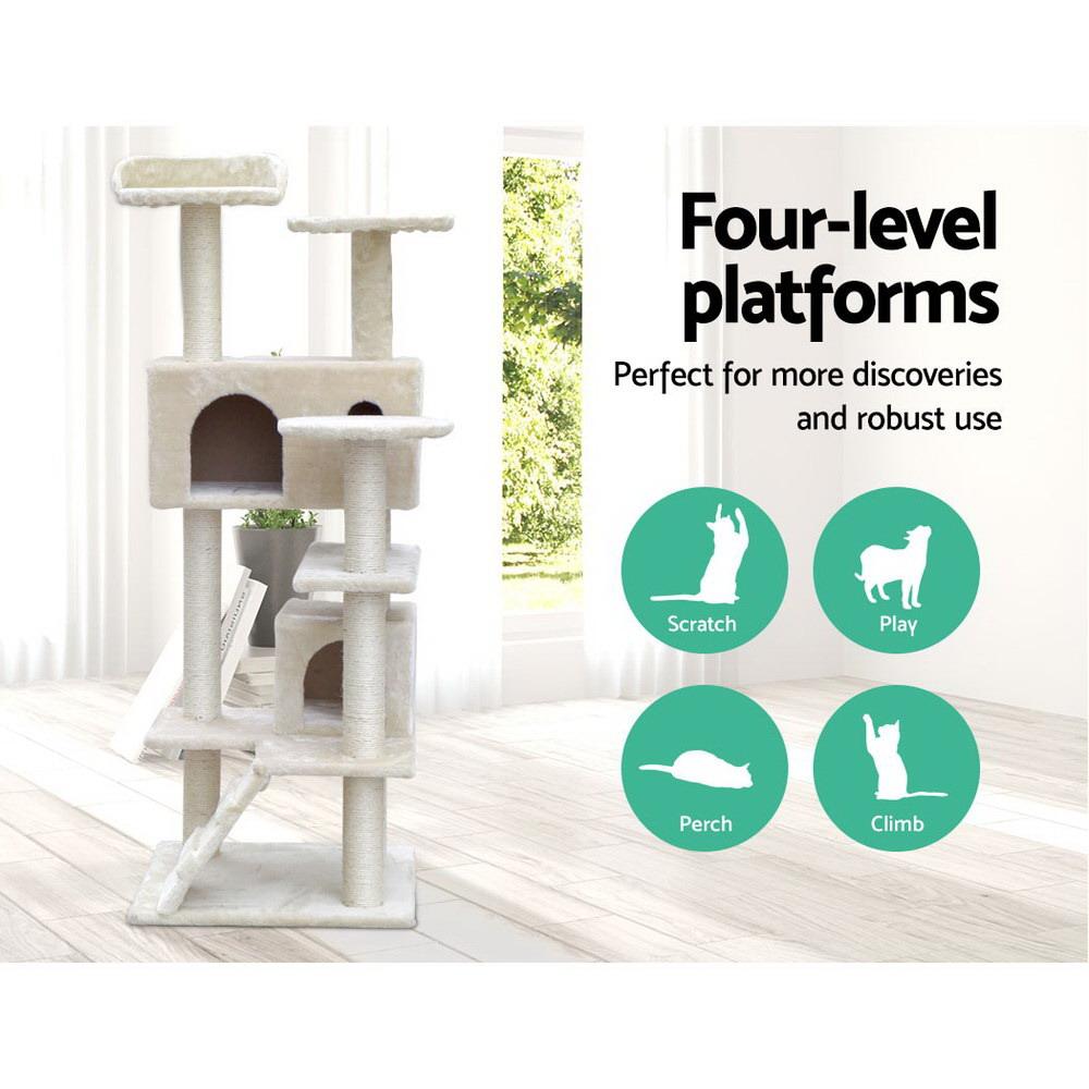 Cat Tree 134cm Tower Scratching Post Scratcher in White