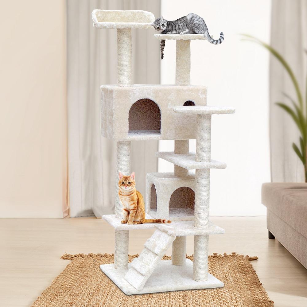 Cat Tree 134cm Tower Scratching Post Scratcher in White