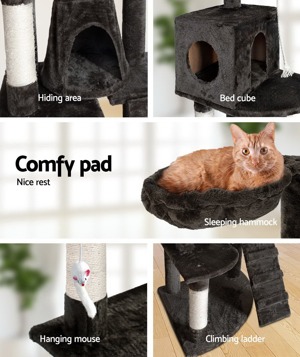 Cat Tree 134cm Midnight Tower Scratching Post Scratcher in Black