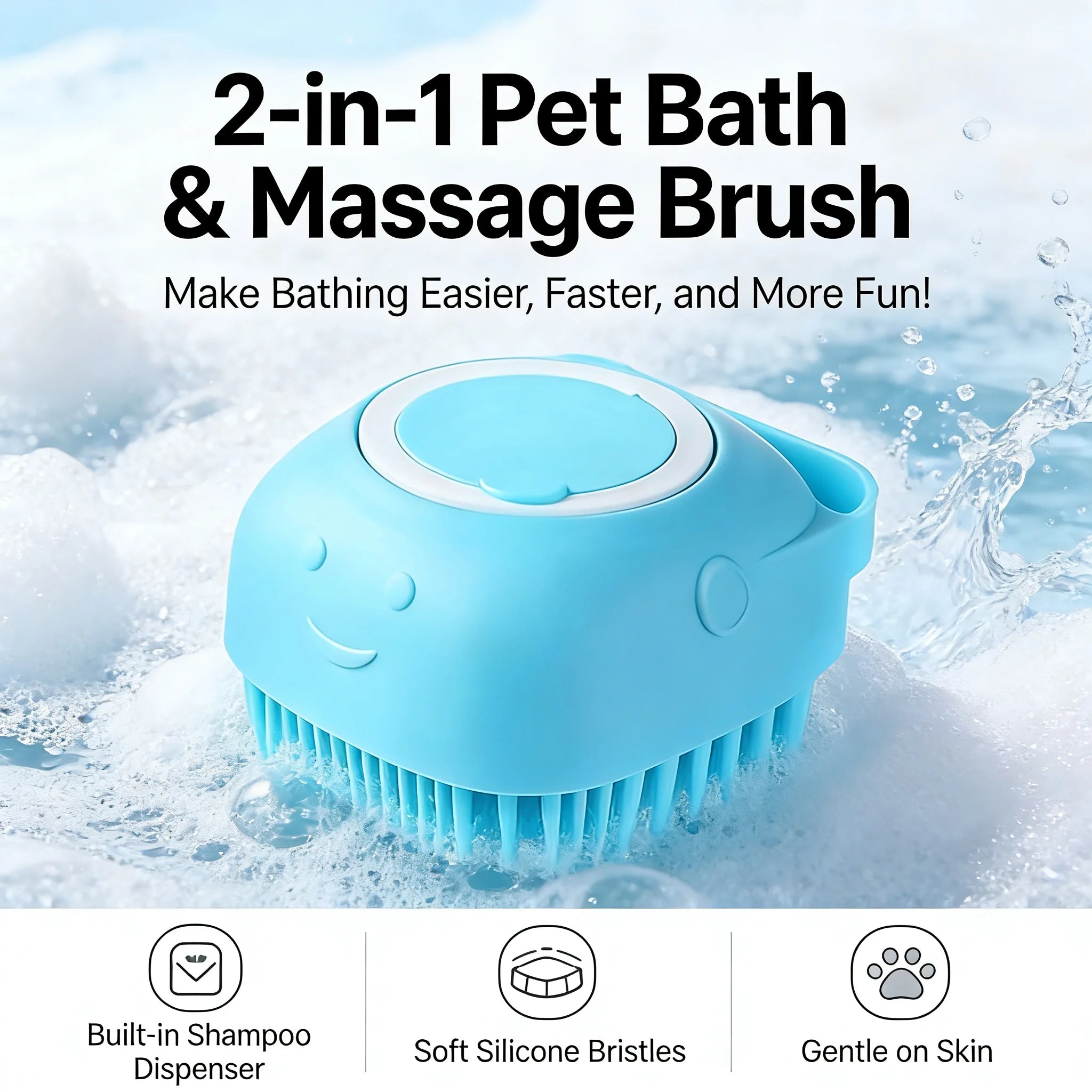 2-In-1 Pet Bath & Massage Brush With Shampoo Storage Silicone scrub