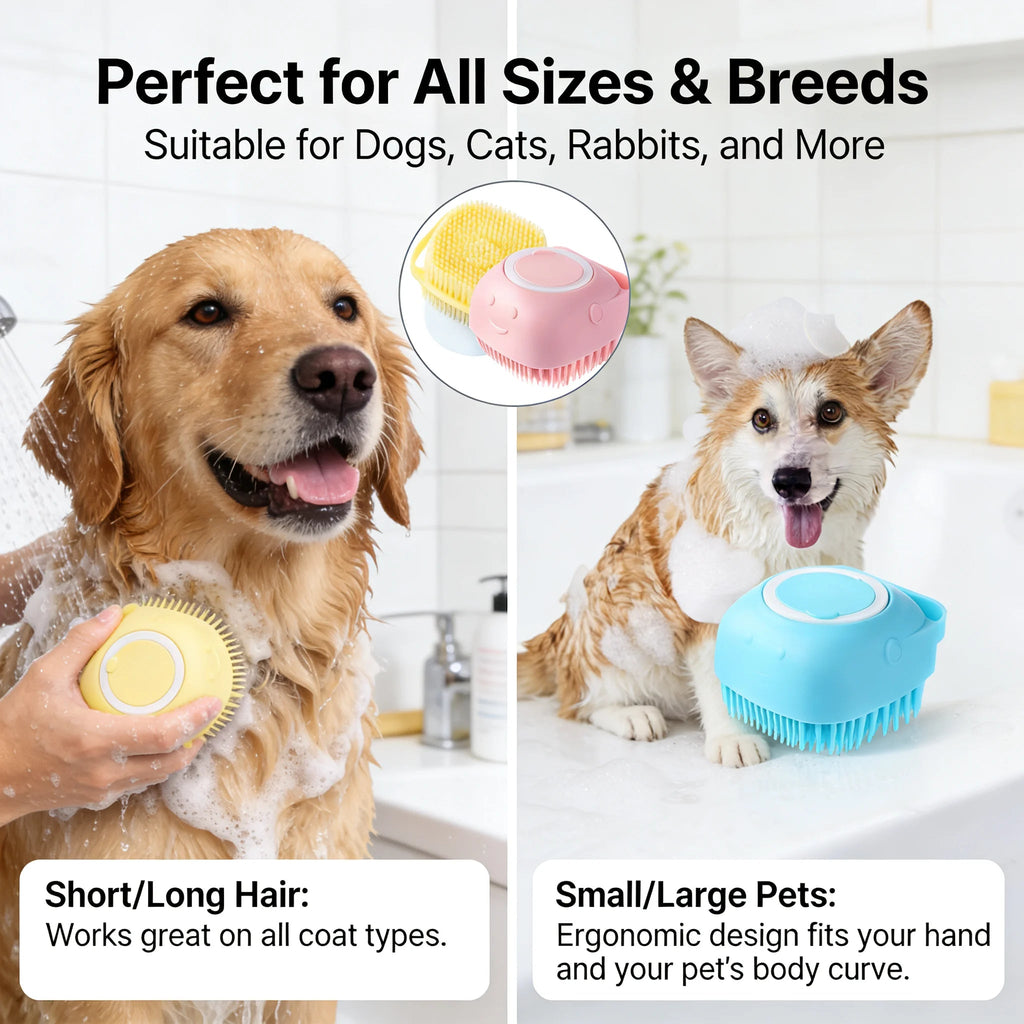 2-In-1 Pet Bath & Massage Brush With Shampoo Storage Silicone scrub