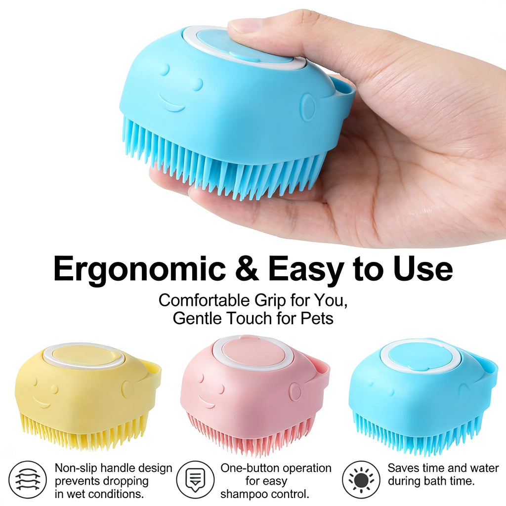 2-In-1 Pet Bath & Massage Brush With Shampoo Storage Silicone scrub