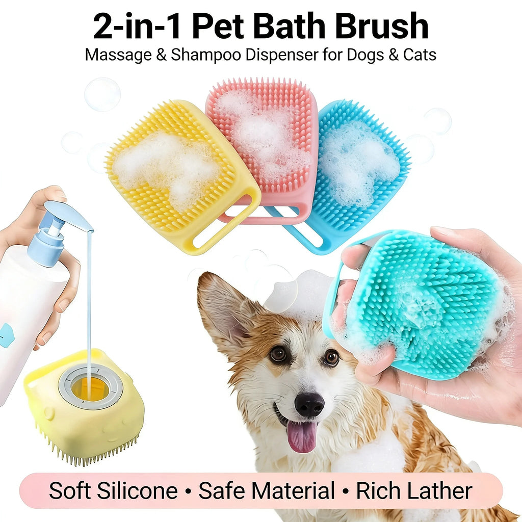 2-In-1 Pet Bath & Massage Brush With Shampoo Storage Silicone scrub