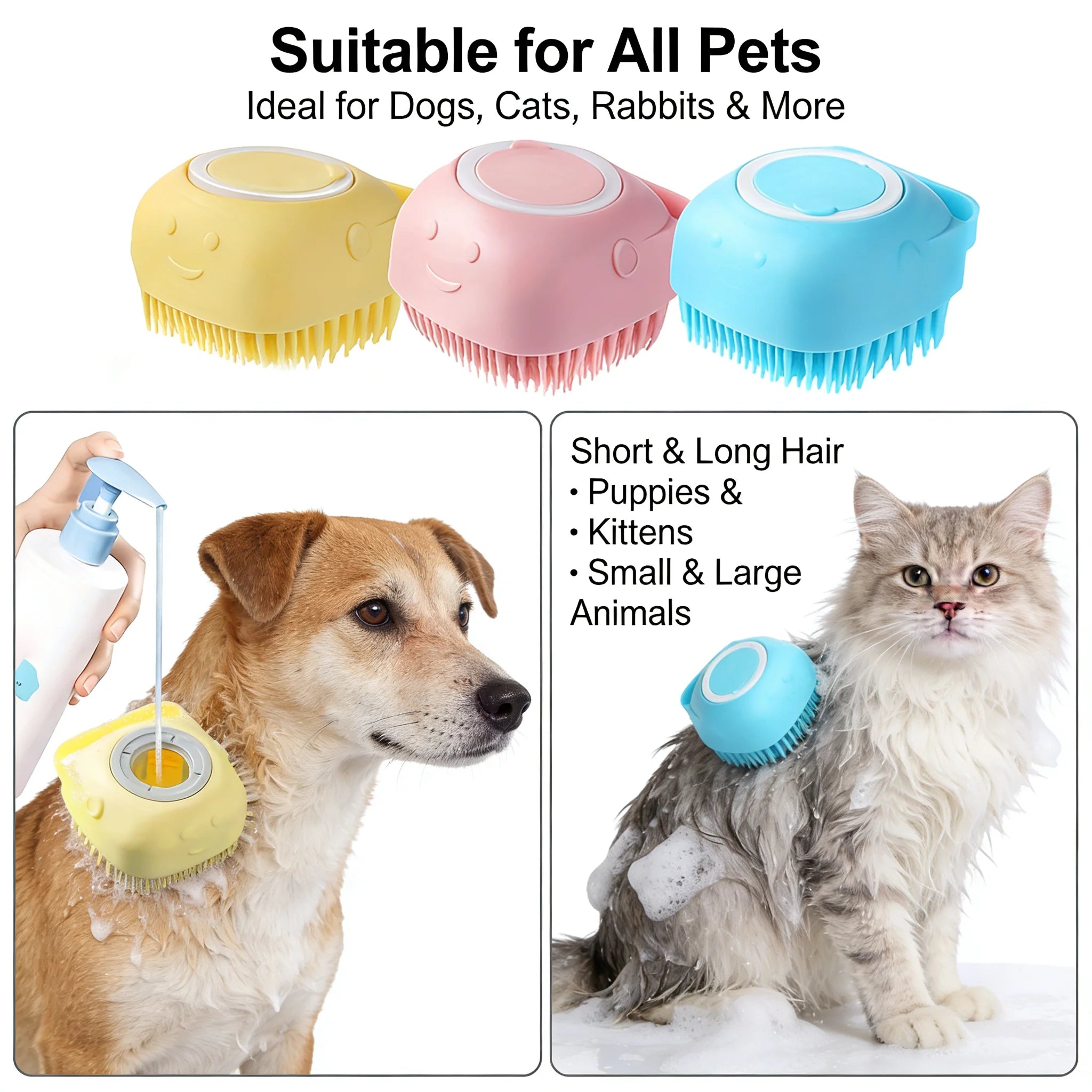 2-In-1 Pet Bath & Massage Brush With Shampoo Storage Silicone scrub