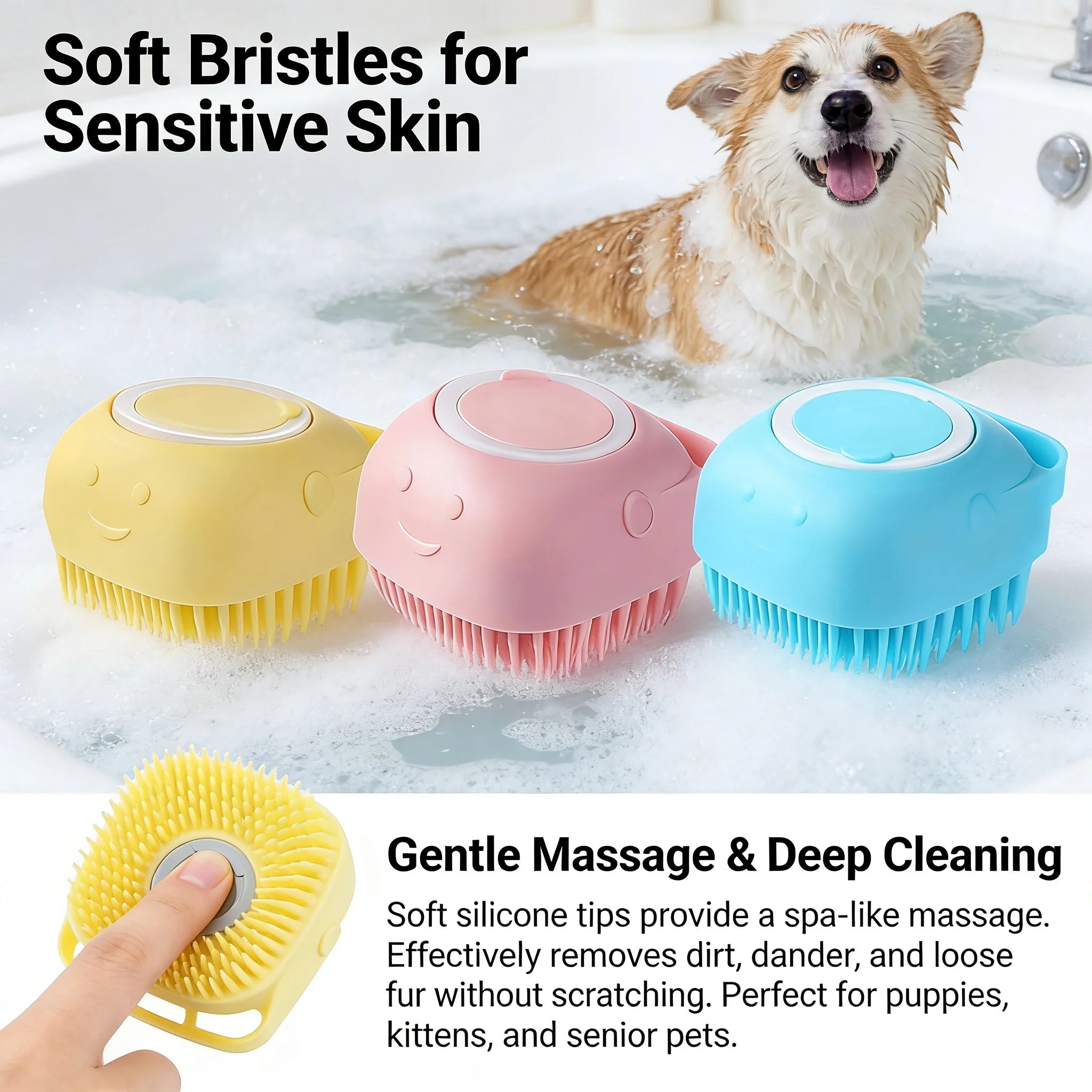 2-In-1 Pet Bath & Massage Brush With Shampoo Storage Silicone scrub