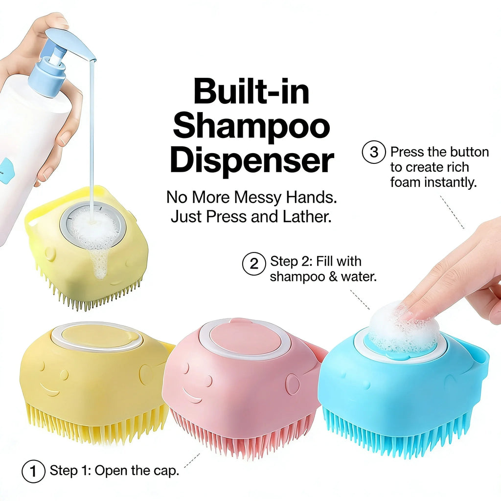 2-In-1 Pet Bath & Massage Brush With Shampoo Storage Silicone scrub