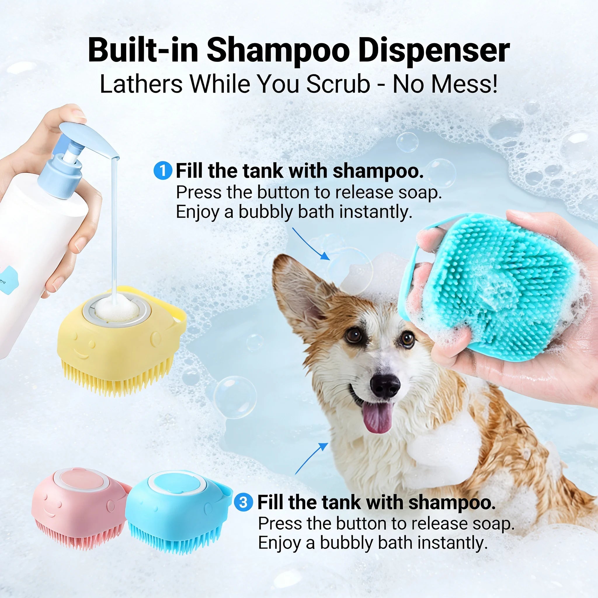 2-In-1 Pet Bath & Massage Brush With Shampoo Storage Silicone scrub