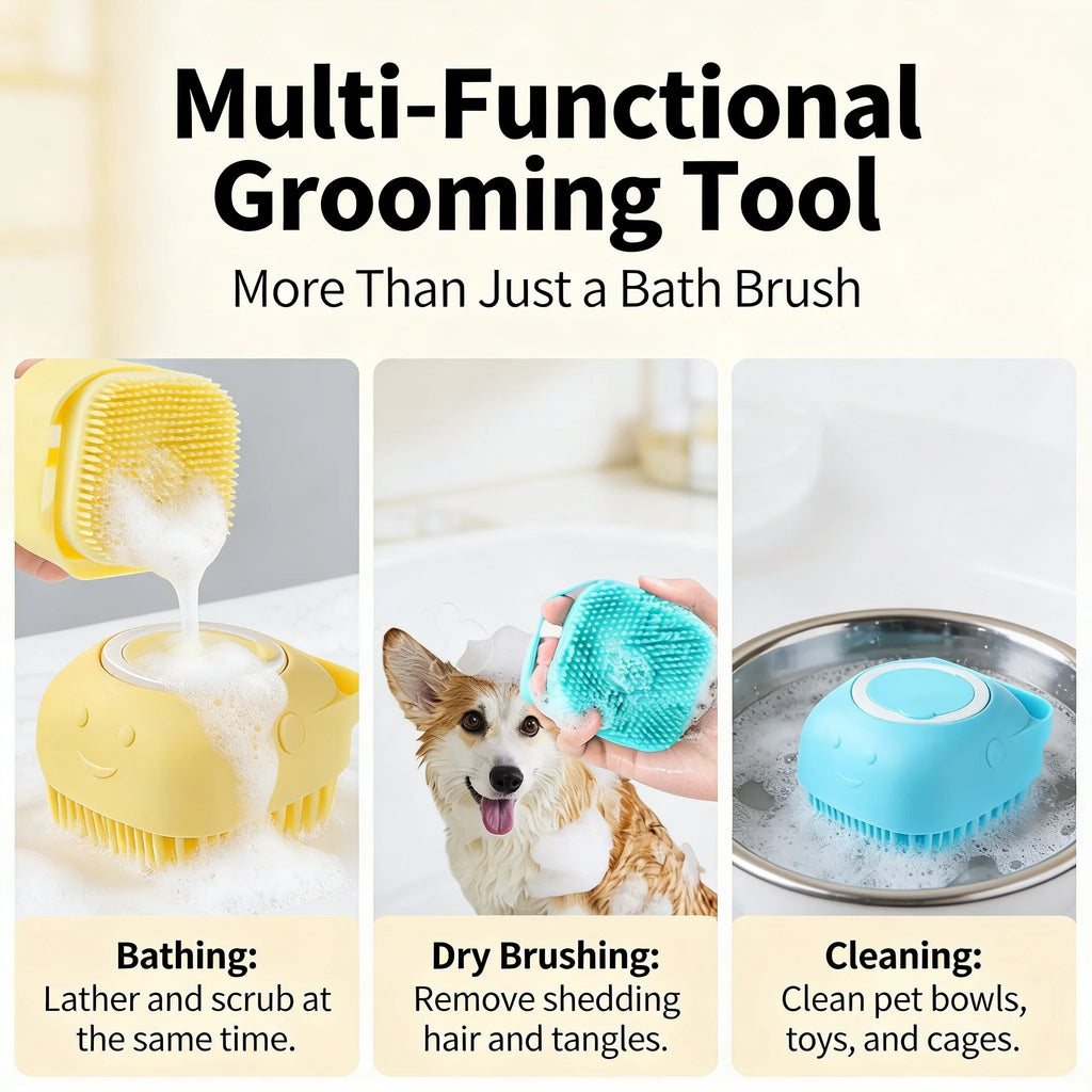 2-In-1 Pet Bath & Massage Brush With Shampoo Storage Silicone scrub