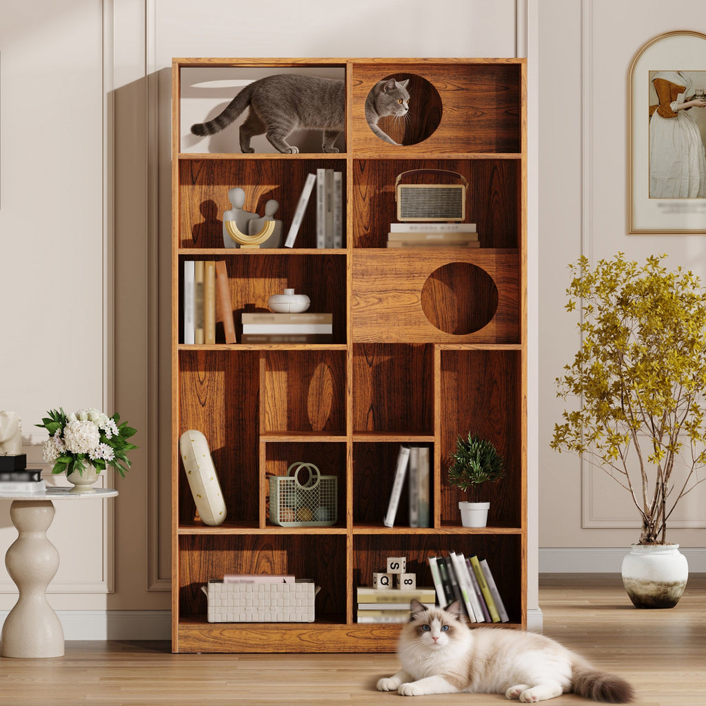 Modern 2-in-1 Wooden Cat House Bookshelf