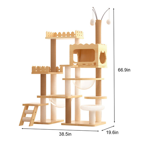 66.9-Inch Modern Wood Cat Tree