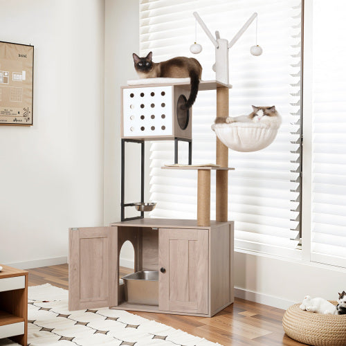 Cat tree tower with litter box enclosure