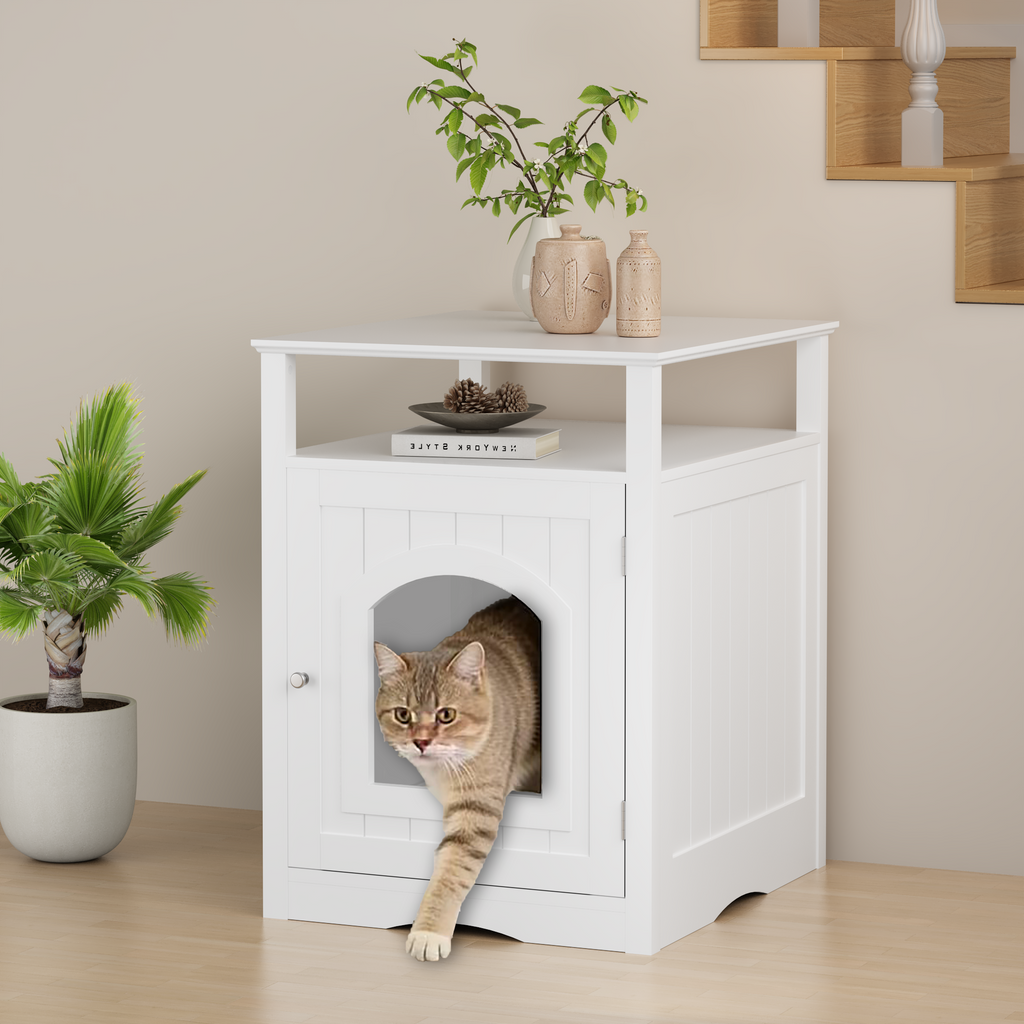 White Wooden Cat Litter Box Enclosure