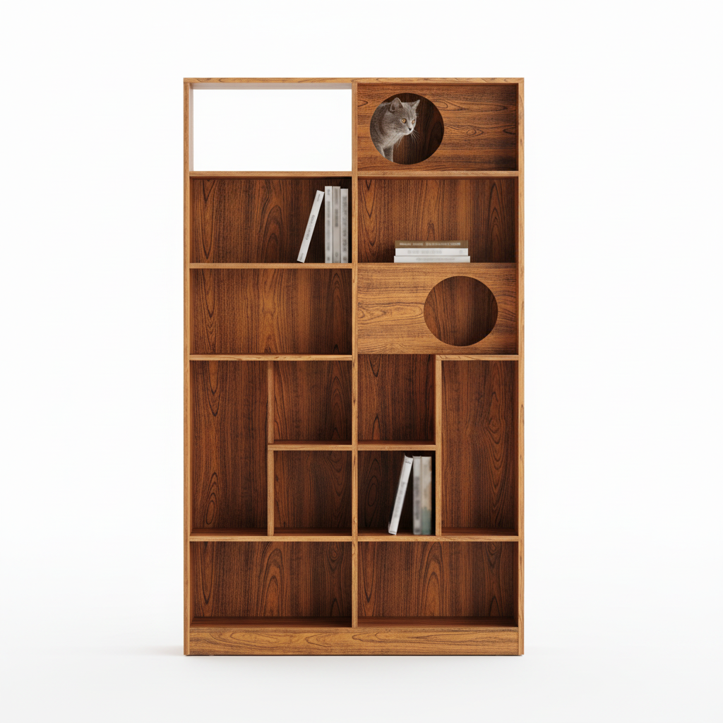 Main product image of the cat house bookshelf on a white background